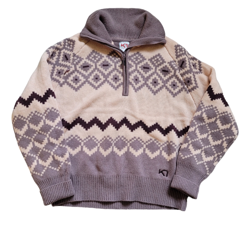 Kari Traa Agnes Knit Wool Blend Sweater Size Large Half Zip Pink Gray